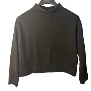 Vintage Y2K Preppy Tommy Hilfiger Black Mock Neck Cropped Sweatshirt WMNS S